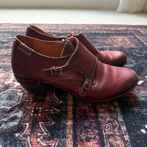 Pikolinos Burgundy Leather Booties Buckle Rotterdam Double Monk Strap Oxford